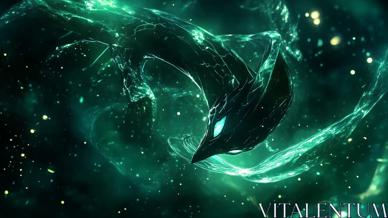 Serpentine cosmic wraith coiled in luminous nebulae glow.