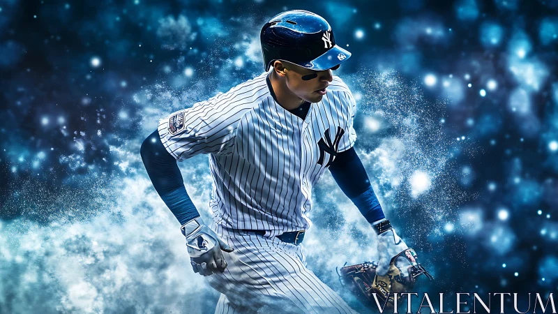 Digital portrait of baseball player in motion with energy burst.