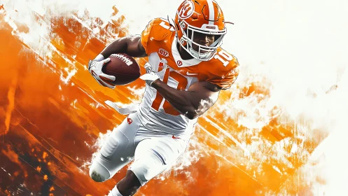 College running back in orange uniform digital speed burst.