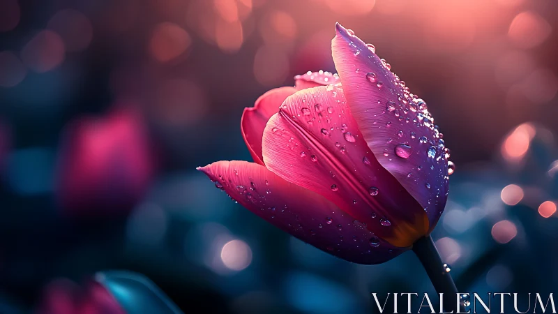 Rain-Kissed Tulip Against Bokeh Gradient.