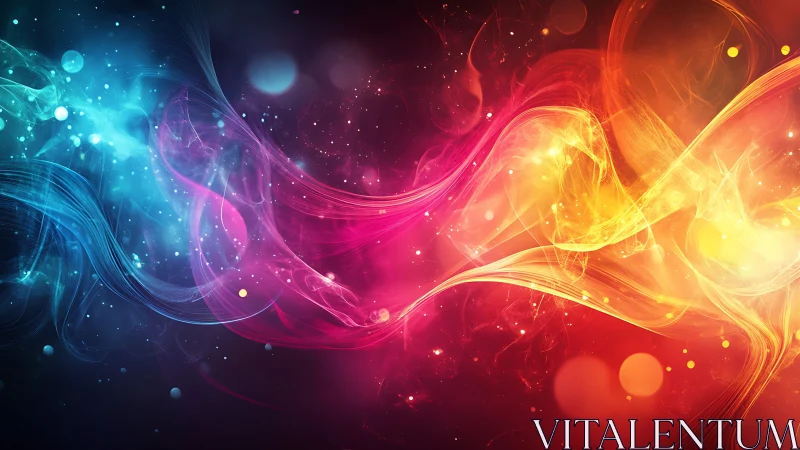 Abstract light trails separate cool and warm color fields