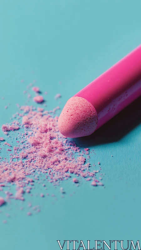 Close-up macro of crushed pink chalk on cyan surface.