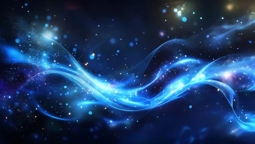 Abstract blue energy waves on dark cosmic background, digital art.