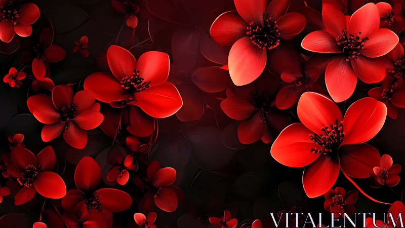 Red flowers against dark background demonstrate color contrast and depth composition.