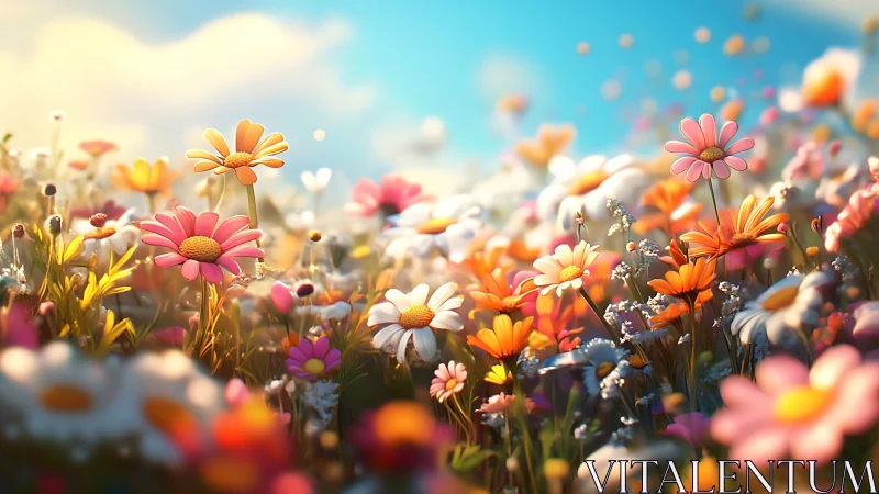 Vibrant Wildflower Field Under Blue Sky