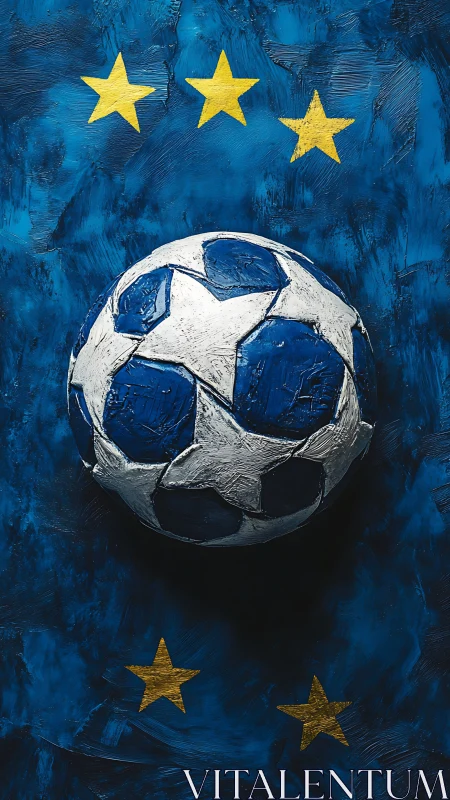 Star-forged football drifts through deep midnight blue glory.