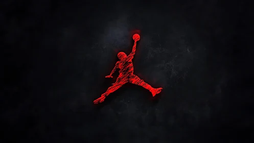 Red sketched basketball jumper silhouette glows on textured black