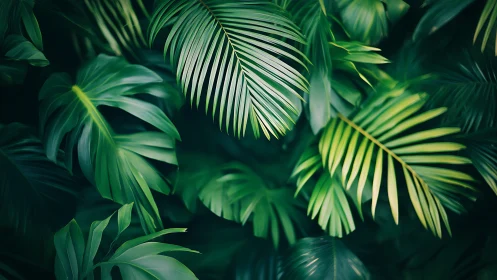 Lush tropical palm leaves inviting you into calm green shade.