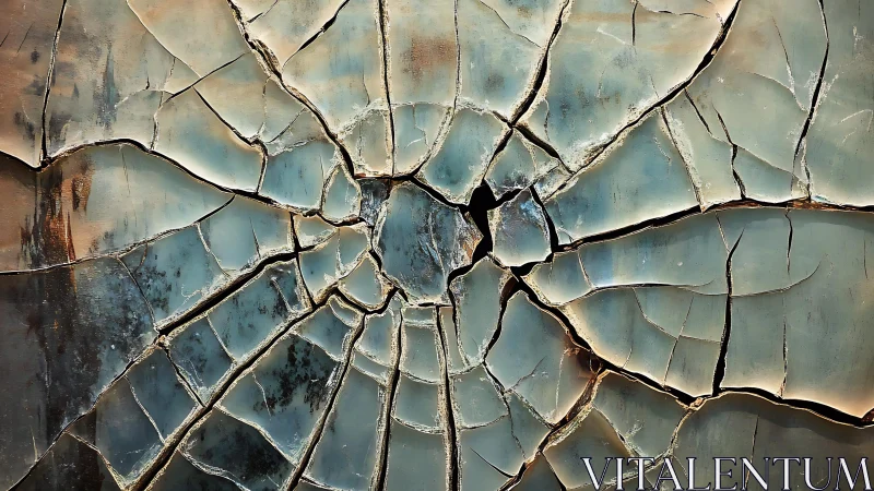 Broken Glass Close-Up with Abstract Cracks in Cool Tones.