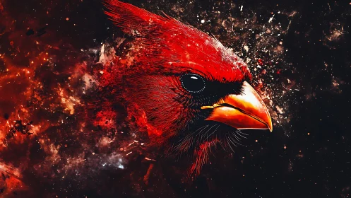 Cardinal head rendered in intense red cosmic explosion