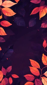 Autumn foliage border with vibrant orange and magenta leaves.