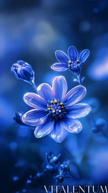 Glowing Blue Flowers Suspended in Twilight.