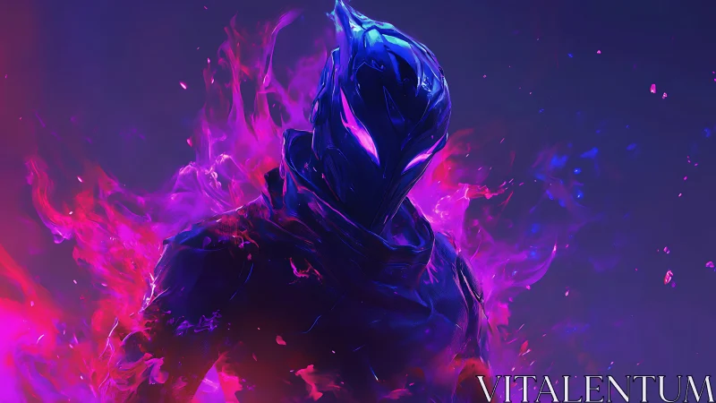 Neon Void Warden wrapped in electric violet firestorm.