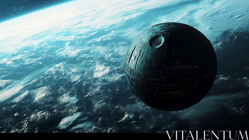 Orbital battle station rendered in high-contrast 3D lighting