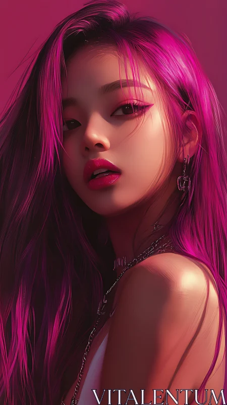 Pink haired woman portrait with bold neon lighting.
