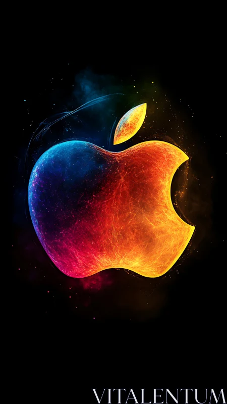 Glowing dual-tone apple emblem pulses in cosmic darkness