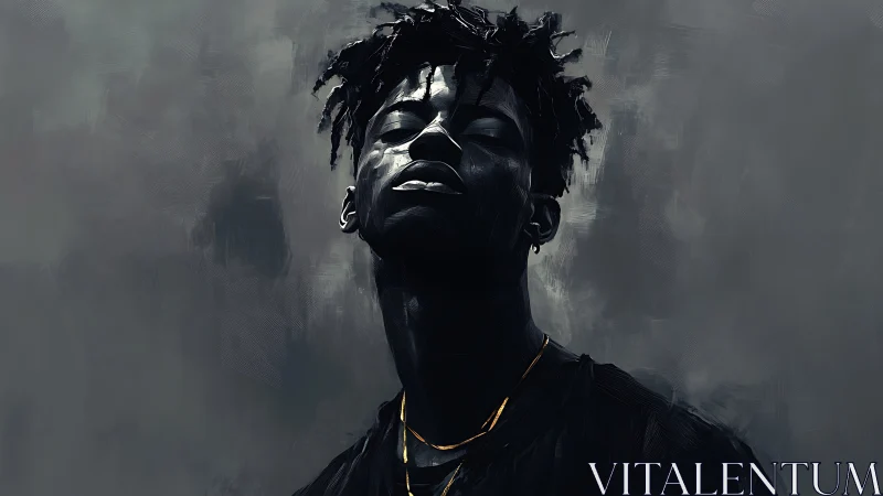 Moody digital portrait with dramatic low-key lighting.