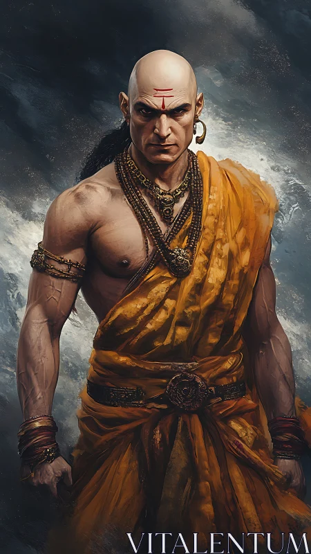 Storm-wrapped warrior sage strides through swirling omens.