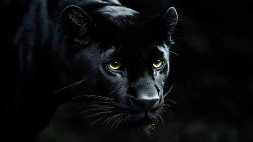 Mesmerizing black panther emerges from darkness with piercing golden eyes