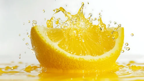 High-speed macro capture of lemon wedge in dynamic juice splash