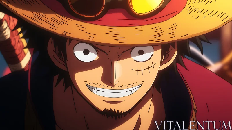 Straw hat hero flashing a bold, infectious grin at you.