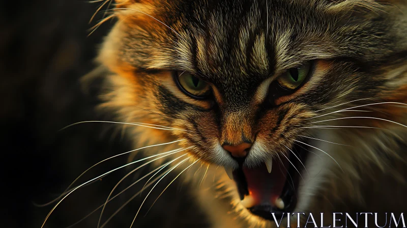 Feline Fury Unleashed: Tabby's Ferocious Moment in Amber Light.