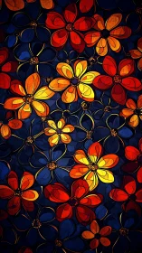 Stained Glass Floral Pattern with Blue, Red, Yellow