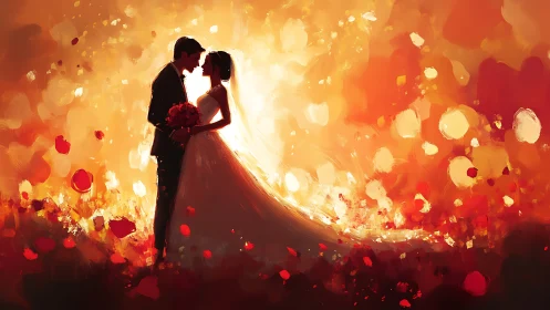 Wedding Embrace with Glowing Bokeh Background