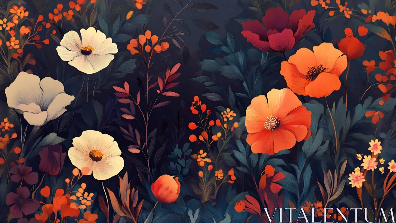 Vibrant Floral Garden with Cream and Red Blooms.