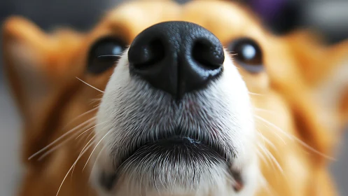 Ultra close-up canine snout with shallow depth of field focus.