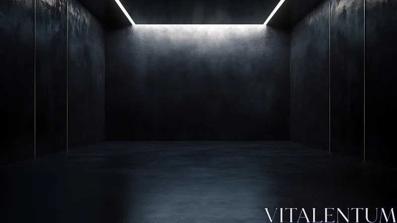 Minimalist dark room with linear ceiling light and glossy floor