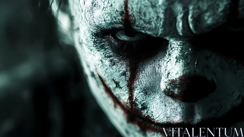 Sinister clown close-up under harsh cinematic lighting.