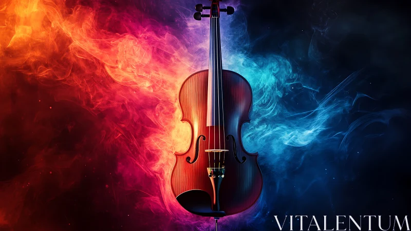 Violin between fire and ice in vivid digital abstraction.