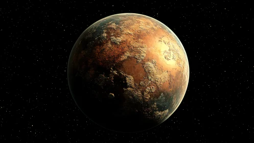 Rust-colored exoplanet orbits silently within sparse starfield