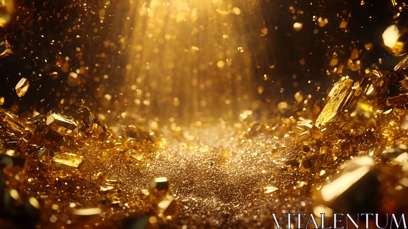 Shimmering gold crystals scattered in glowing light field.