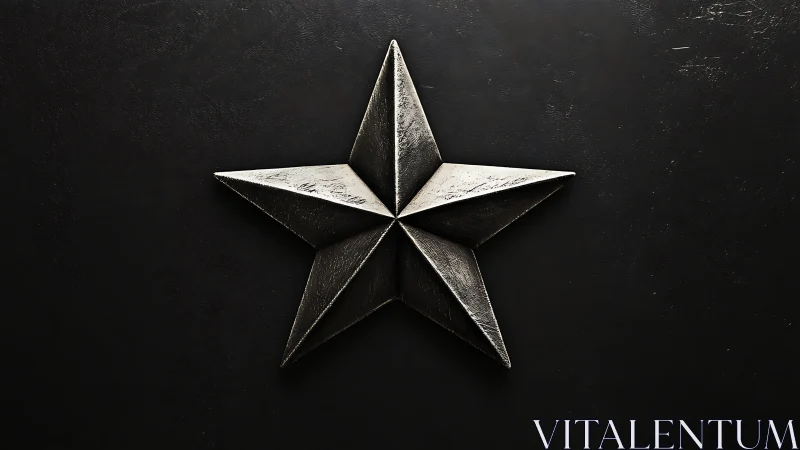 Metallic 3D star icon on matte black textured background.