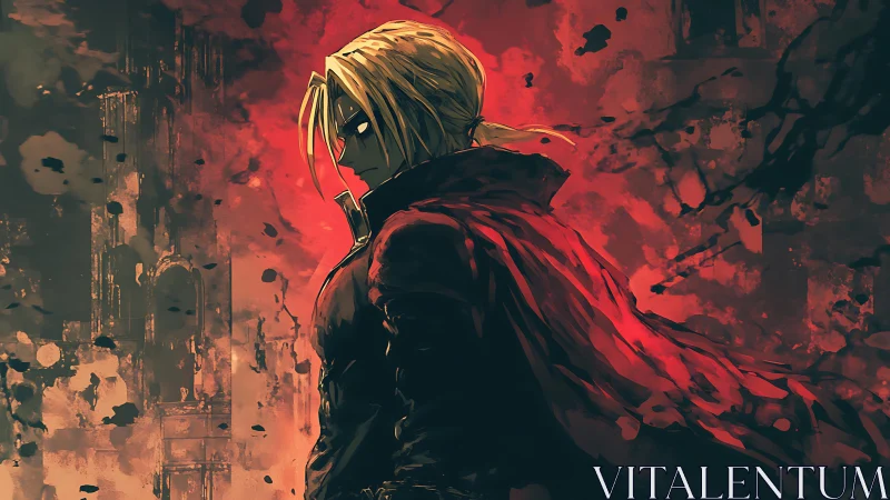 Brooding blonde warrior cloaked in blood-red stormlight.