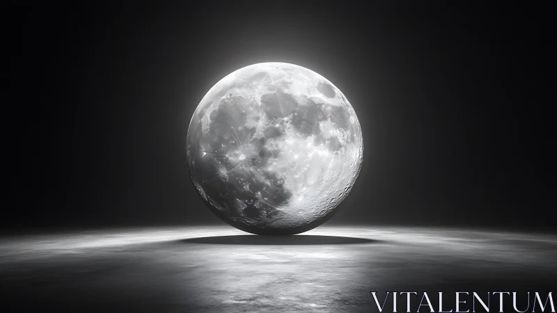 Lunar sphere rendered with high-contrast rim lighting in void studio