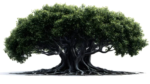 Majestic ancient tree with sprawling roots, hyper-realistic style.