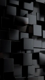 Staggered glossy black cubes construct a deep modular wall