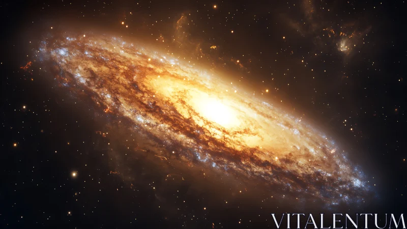 Luminous spiral galaxy with dense golden core in space.