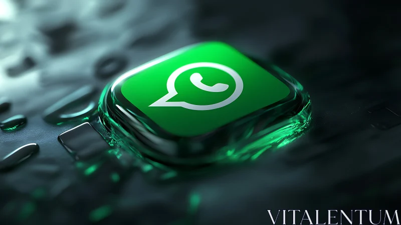 WhatsApp Icon: Crystalline Glass Render with Neon Luminescence.