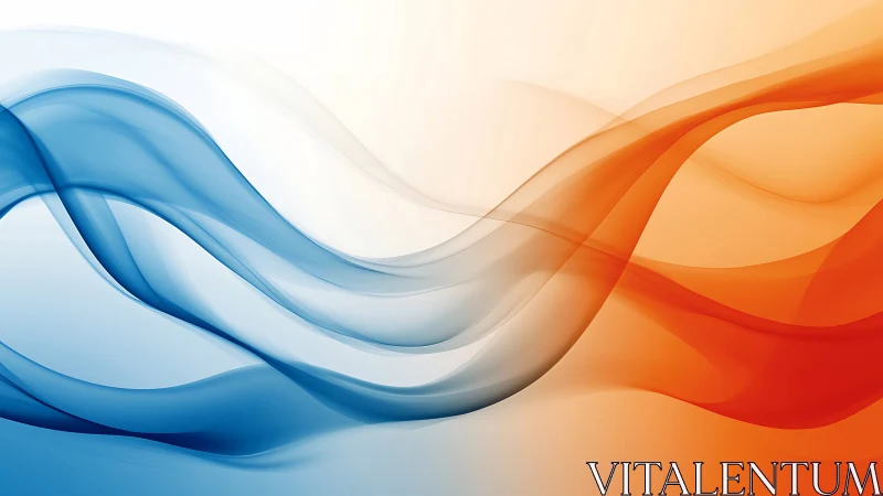Abstract blue and orange flowing waves on white background.