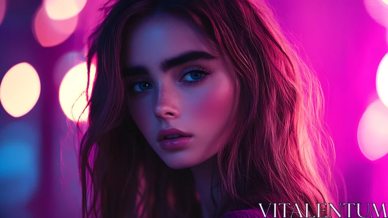 Neon bokeh portrait with high chroma skin rendering precision.