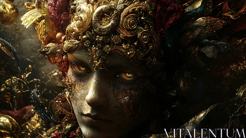 Golden forest spirit crowned in swirling baroque dreams.