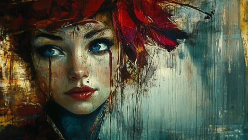 Female portrait merges detailed realism with abstract textures