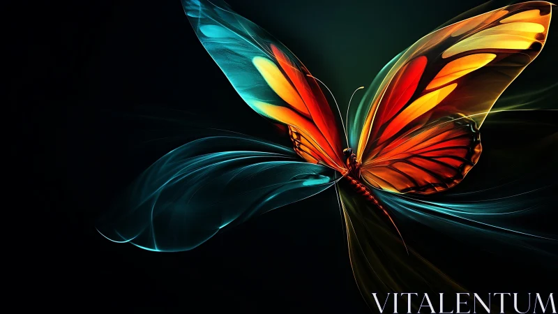 Digital painting of luminescent butterfly with flowing energy wings.