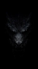 Midnight dragon visage emerging from shadowed void.