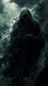 Spectral Wraith in Storm-Torn Void, High-Contrast Digital Painting.