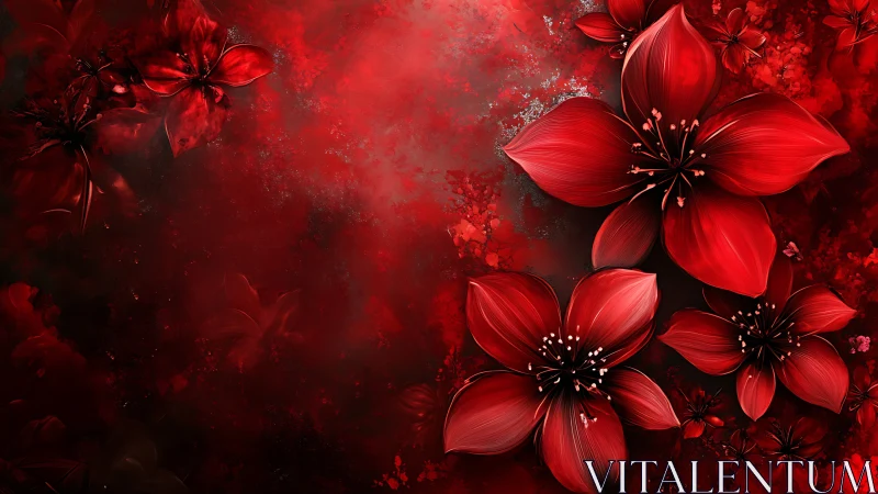 Luminous Red Flowers Against Deep Crimson Atmospheric Background